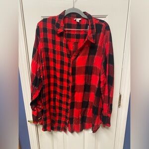 Cato  plus size 22/24 buffalo plaid red black, long sleeve button-down shirt